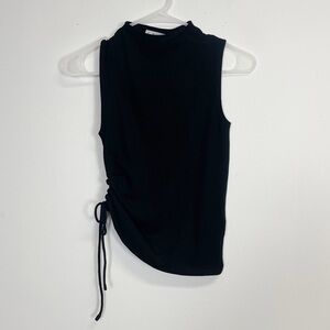 Elodie Shirt Womens Small Black Sleeveless Ruched Mock Neck NWT